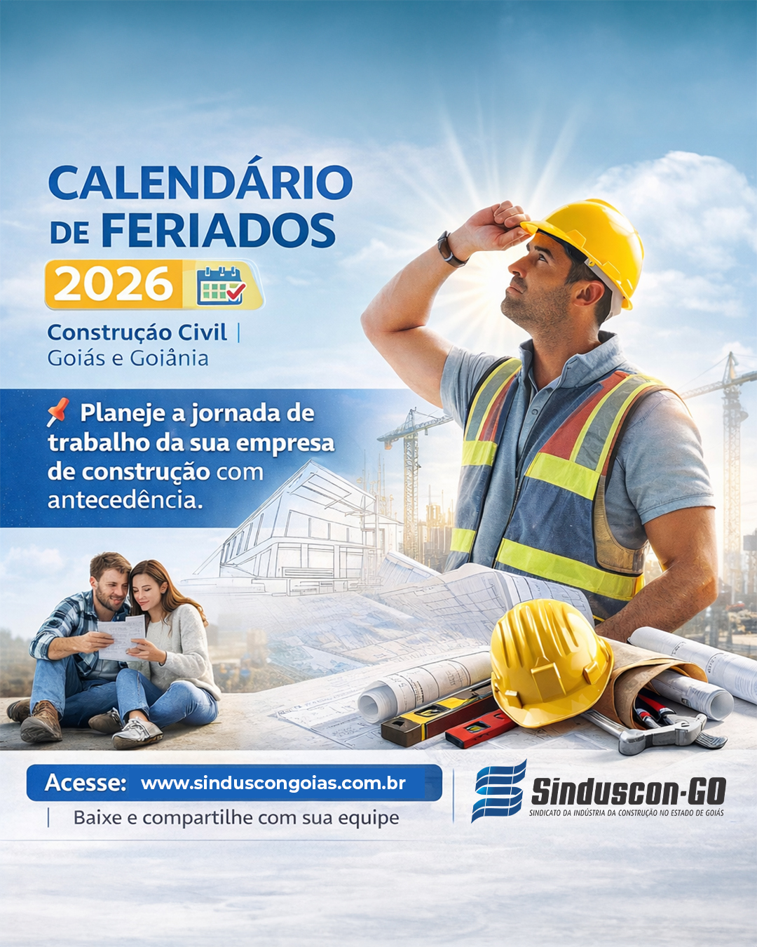 Sinduscon Goiás divulga Calendário de Feriados 2026 para a Construção Civil em Goiás e Goiânia